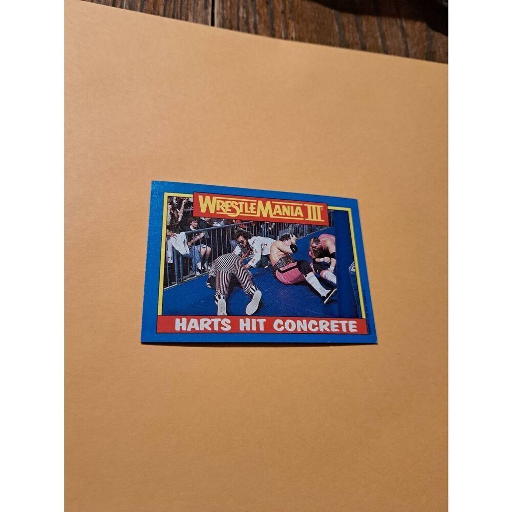 Vintage 1987 WWF WrestleMania III Trading Card #57 The Harts Hit Concrete Titan